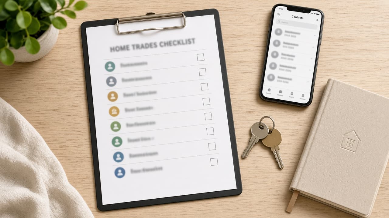Clipboard, keys, and phone ready for trusted local contractor referrals
